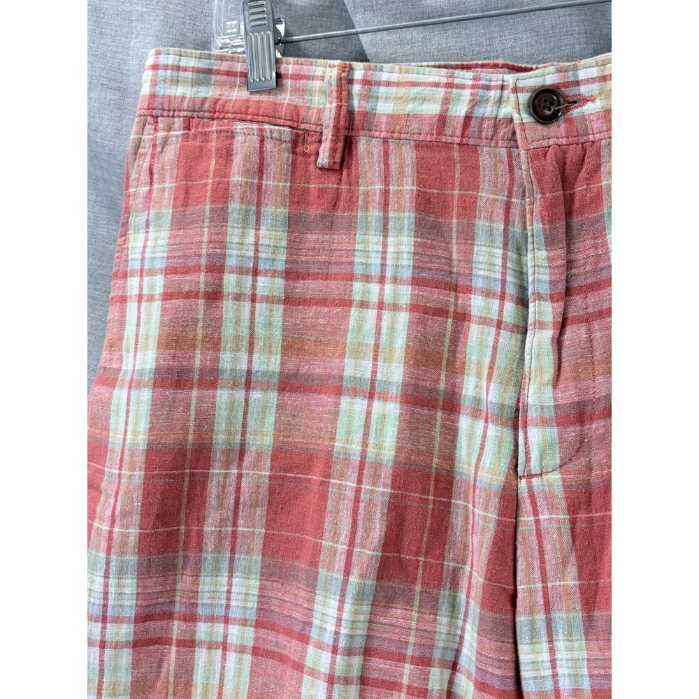 Lands' End Men's Madras Plaid Linen Cotton Chino Shorts Size 36 Anchor Logo - Picture 2 of 10
